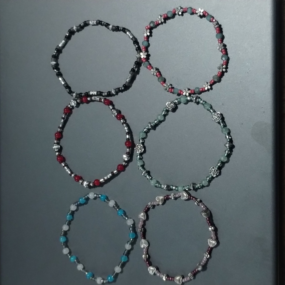 Hand made bracelets and necklaces.